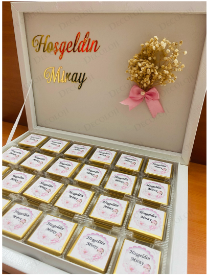 Bebek & Doğum - Pembe Kurdele Süslemeli Hoş Geldin Bebek Çikolata Kutusu Bebek & Doğum - Pembe Kurdele Süslemeli Hoş Geldin Bebek Çikolata Kutusu