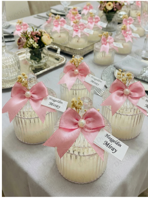 Pembe Kurdele Süslemeli Mika Kutu Mum Hoş Geldin Bebek Hediyelik