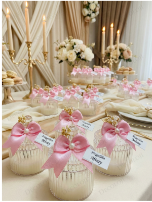 Pembe Kurdele Süslemeli Mika Kutu Mum Hoş Geldin Bebek Hediyelik