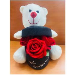 Ayıcık ve Kırmızı Gül Konseptli Siyah Seni Seviyorum Kutusu Ayıcık ve Kırmızı Gül Konseptli Siyah Seni Seviyorum Kutusu