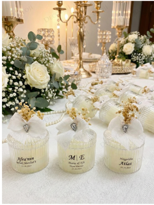 Nopeli Kurdele Süslemeli Şeffaf Etiketli Mika Kutu Mum Hediyelik