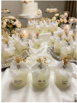 Nopeli Kurdele Süslemeli Şeffaf Etiketli Mika Kutu Mum Hediyelik