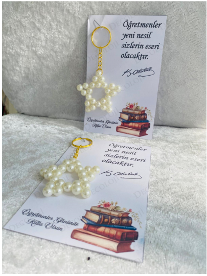 Özel Günler - 24 Kasım Öğretmenler Günü İnci Anahtarlık & Kart Set