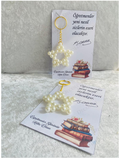 Özel Günler - 24 Kasım Öğretmenler Günü İnci Anahtarlık & Kart Set