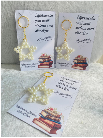Özel Günler - 24 Kasım Öğretmenler Günü İnci Anahtarlık & Kart Set