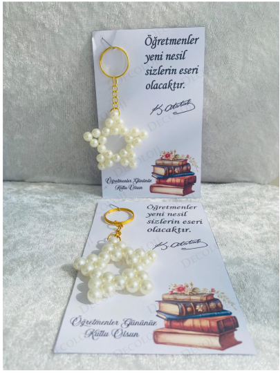 Özel Günler - 24 Kasım Öğretmenler Günü İnci Anahtarlık & Kart Set