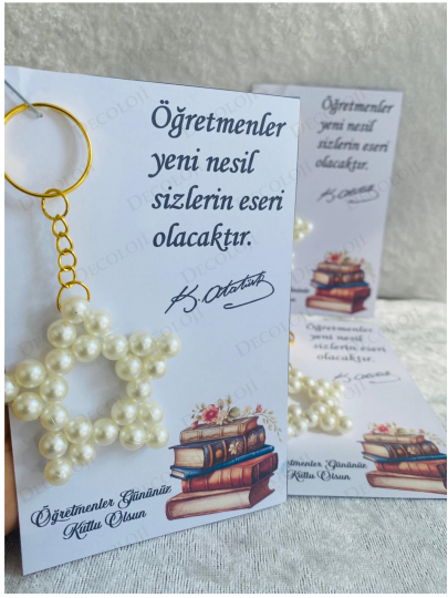 Özel Günler - 24 Kasım Öğretmenler Günü İnci Anahtarlık & Kart Set