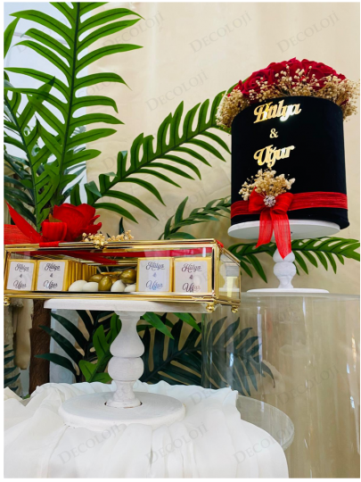 Kız İsteme - ﻿Siyah Ambalaj Kaplama Kadife Kırmızı Gül Kutusu & Çikolata Kutusu Kız İsteme Seti