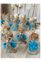 Nikah Şekeri - Jüt İp Süslemeli Kalp Şekilli Cam Kavanoz & Mavi Kalp Şeker Hediyelik