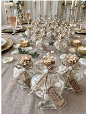 Jüt İp Süslemeli Kalp Şekilli Cam Kavanoz & Beyaz Kalp Şeker Hediyelik