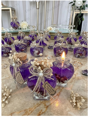 Jüt İp Süslemeli Kalp Şekilli Cam Kavanoz & Mor Jel Mum Hediyelik Jüt İp Süslemeli Kalp Şekilli Cam Kavanoz & Mor Jel Mum Hediyelik