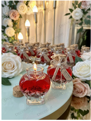 Jüt İp Süslemeli Kalp Şekilli Cam Kavanoz & Kırmızı Jel Mum Hediyelik