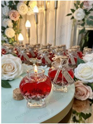 Jüt İp Süslemeli Kalp Şekilli Cam Kavanoz & Kırmızı Jel Mum Hediyelik