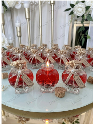 Jüt İp Süslemeli Kalp Şekilli Cam Kavanoz & Kırmızı Jel Mum Hediyelik