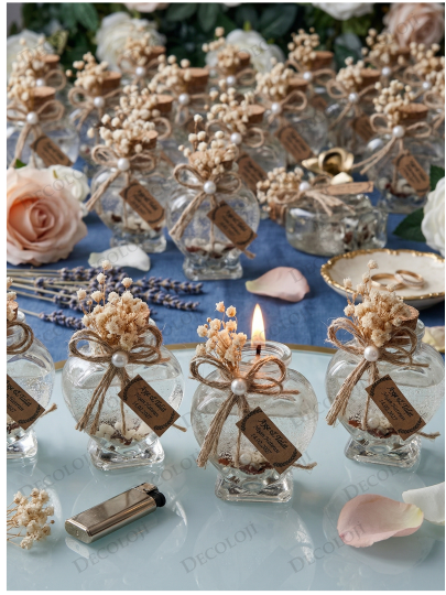 Nikah Şekeri - Jüt İp Süslemeli Kalp Şekilli Cam Kavanoz & Şeffaf Jel Mum Hediyelik