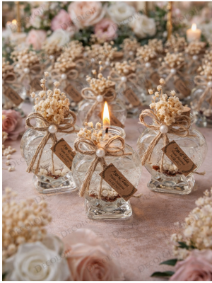 Jüt İp Süslemeli Kalp Şekilli Cam Kavanoz & Şeffaf Jel Mum Hediyelik