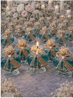 Jüt İp Süslemeli Kalp Şekilli Cam Kavanoz & Yeşil Jel Mum Hediyelik