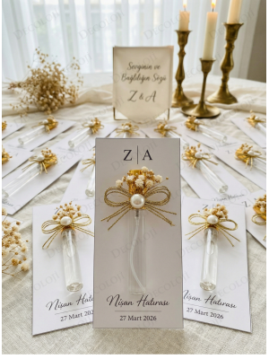 Metalik İp ve Kuru Çiçek Süslemeli Sprey Kapaklı Cam Şişe Şeffaf Kolonya & Kart Hediyelik