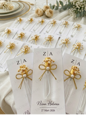 Metalik İp ve Kuru Çiçek Süslemeli Sprey Kapaklı Cam Şişe Şeffaf Kolonya & Kart Hediyelik