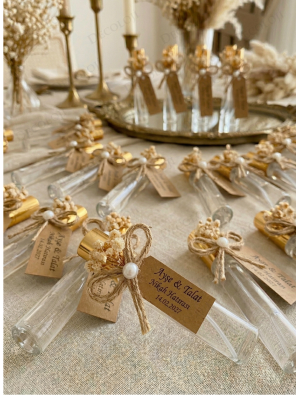 Jüt İp ve Kuru Çiçek Süslemeli Sprey Kapaklı Cam Şişe Şeffaf Kolonya Hediyelik