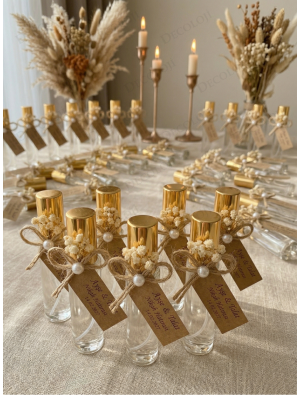 Jüt İp ve Kuru Çiçek Süslemeli Sprey Kapaklı Cam Şişe Şeffaf Kolonya Hediyelik