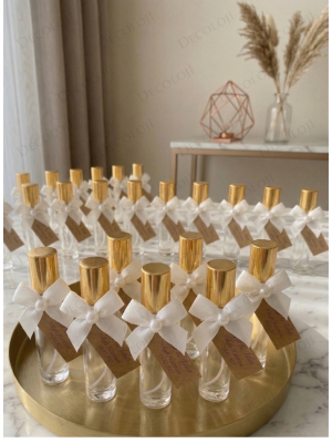 Nopeli Kurdele Süslemeli Sprey Kapaklı Cam Şişe Şeffaf Kolonya Hediyelik