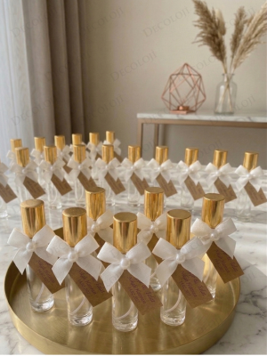 Nopeli Kurdele Süslemeli Sprey Kapaklı Cam Şişe Şeffaf Kolonya Hediyelik